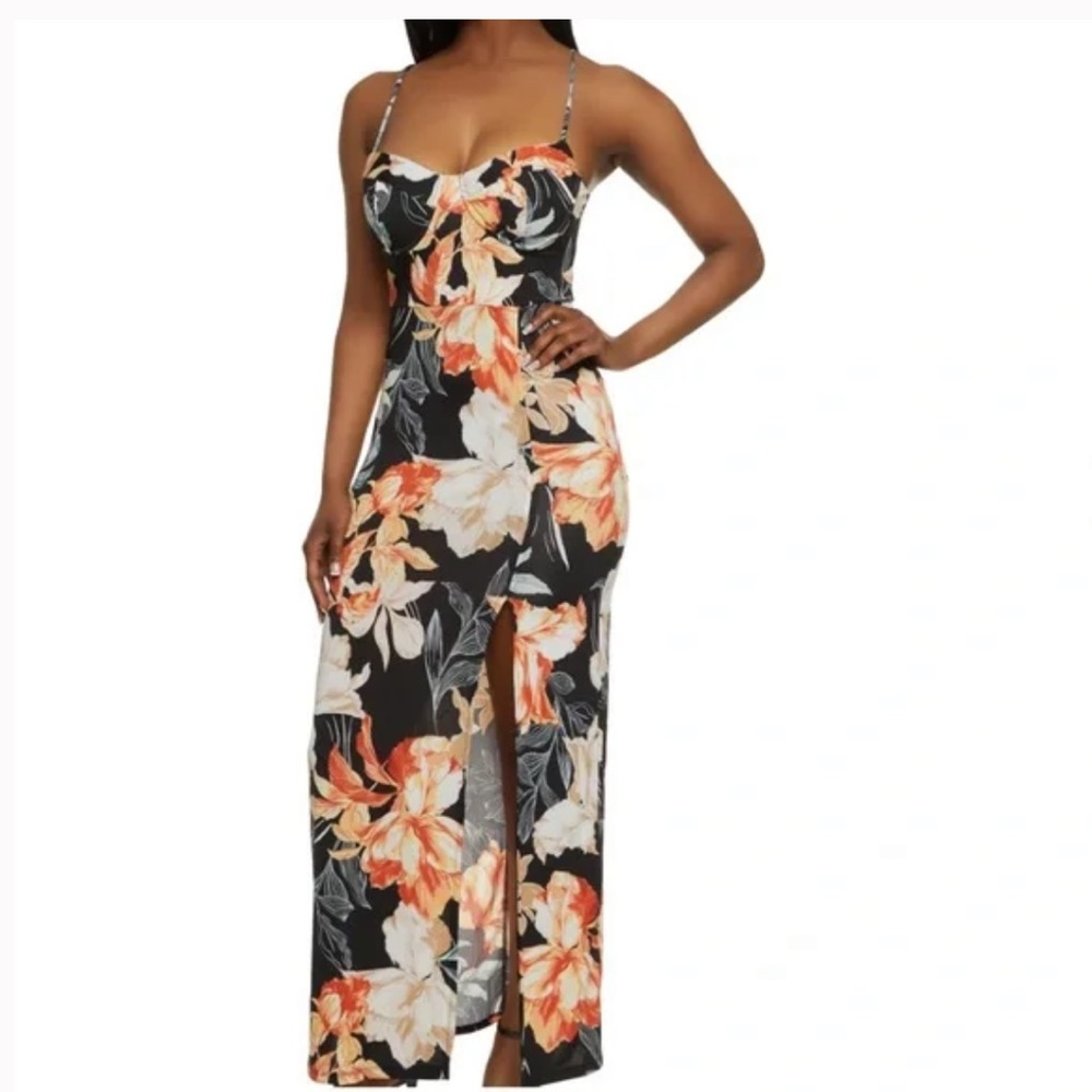 Floral Print Maxi Dress - Black
